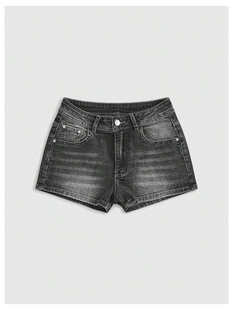 WDIRARA Women's Cross Embroidery Rhinestone Denim Shorts Y2k Grunge Punk Jean Shorts - Image 4