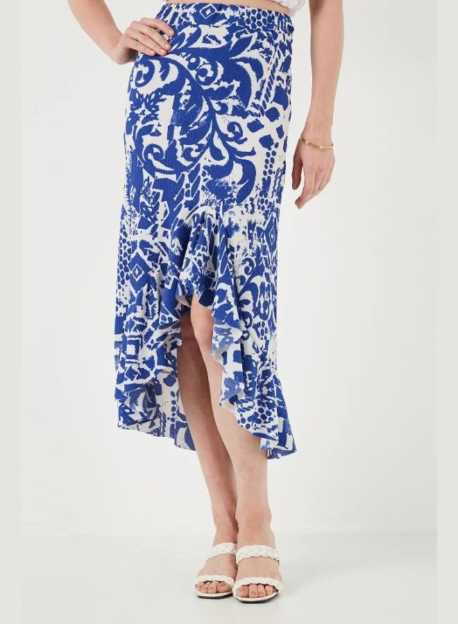 Lela Lela Regular Fit Patterned High Waist Flounce Midi Length Slit Skirt Women's SKIRT 5869013