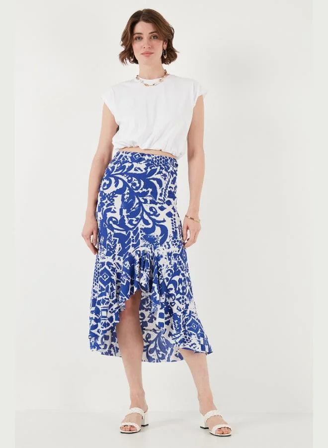 Lela Lela Regular Fit Patterned High Waist Flounce Midi Length Slit Skirt Women's SKIRT 5869013
