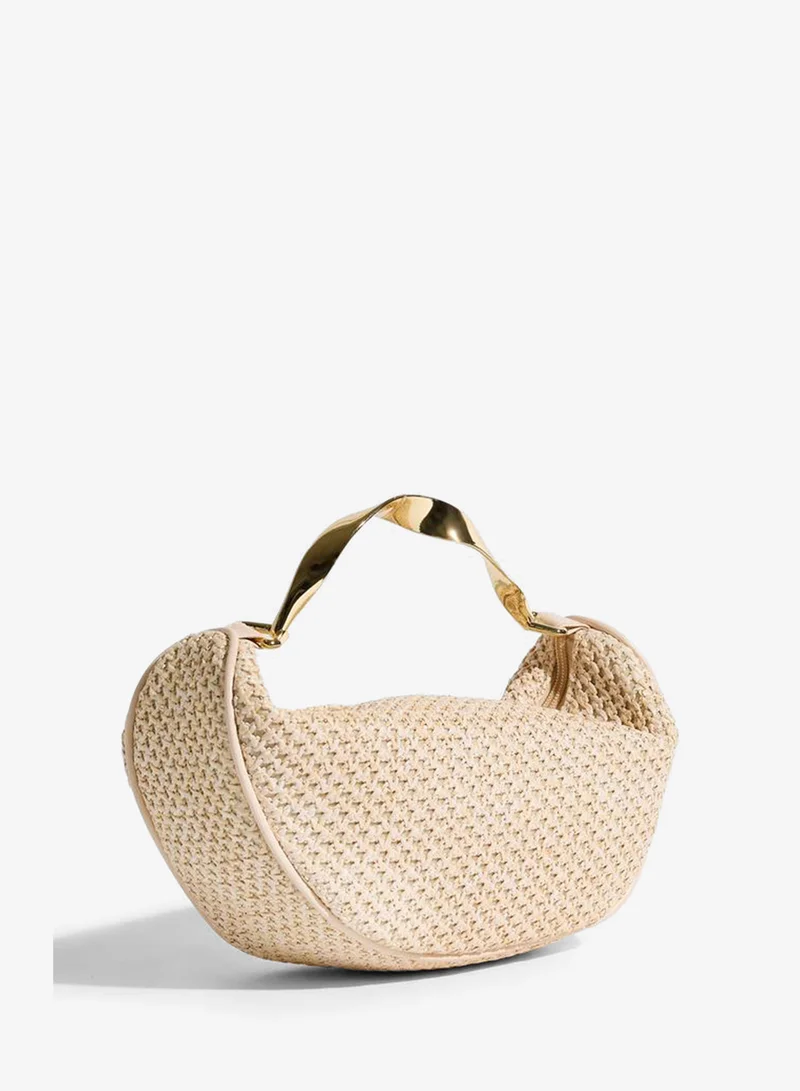 Styli Cream Textured Bag with Twisted Handle