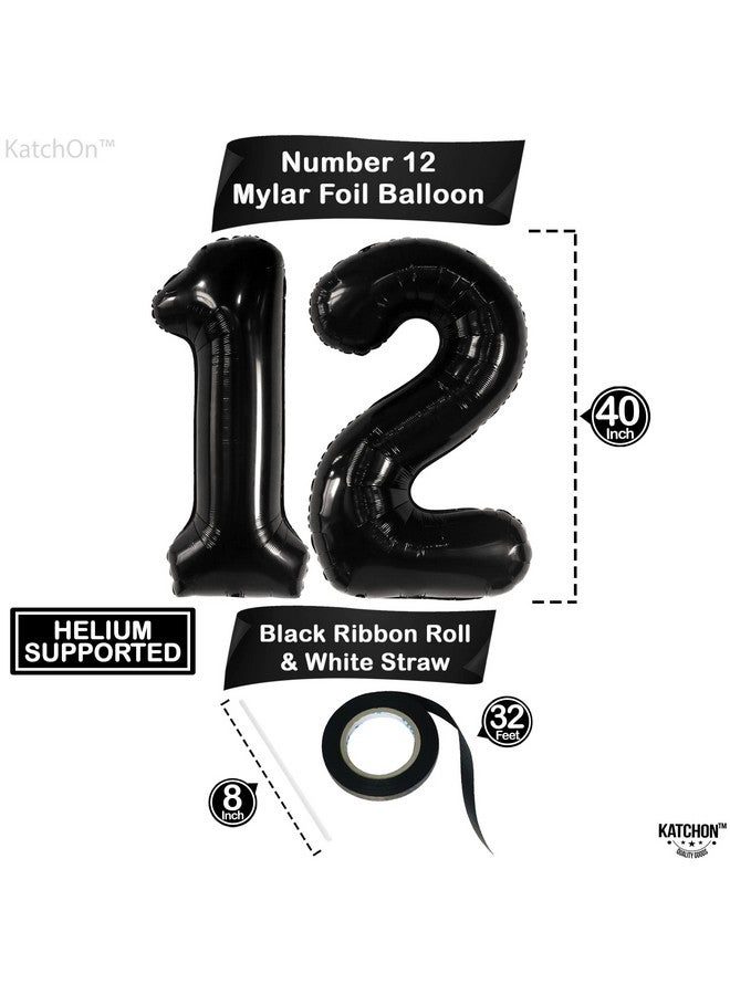 KatchOn, Black 40 Inch Giant 12 Balloon - Birthday & Anniversary Decorations, Unisex, Helium Supported, Self Sealing, Includes 32ft Ribbon & Straw - 12th Birthday, Boy, Party - Image 4