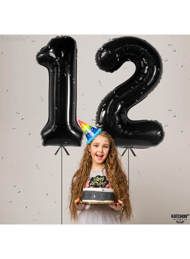 KatchOn, Black 40 Inch Giant 12 Balloon - Birthday & Anniversary Decorations, Unisex, Helium Supported, Self Sealing, Includes 32ft Ribbon & Straw - 12th Birthday, Boy, Party - Image 3