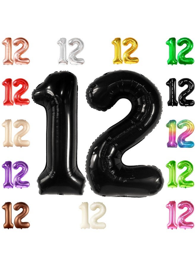 KatchOn, Black 40 Inch Giant 12 Balloon - Birthday & Anniversary Decorations, Unisex, Helium Supported, Self Sealing, Includes 32ft Ribbon & Straw - 12th Birthday, Boy, Party - Image 1