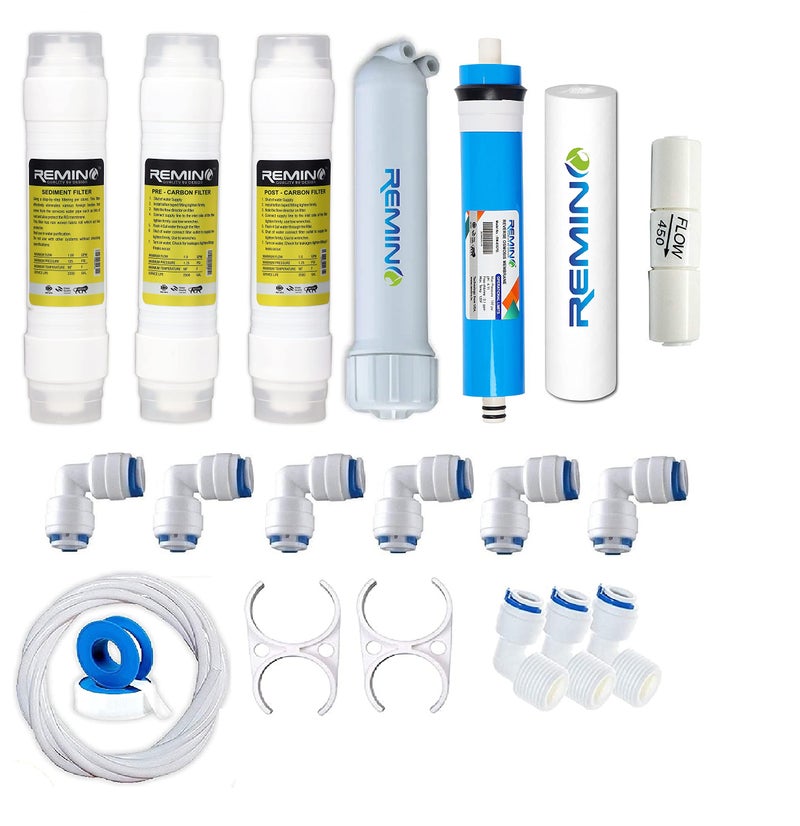 REMINO Complete Ro Service Filter Kit of Membrane, Uf, Mineral, Inline and Tds Meter with All Accessories Suitable for All Water Purifier 80 Gpd Membrane, Multicolor - Image 1