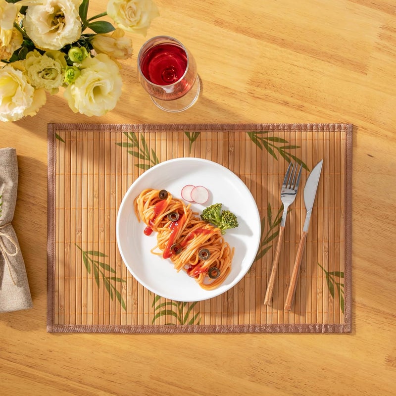 LOVECASA Placemats Set of 6 Bamboo Table Mats Set with Leaf Pattern 18  12 Woven Placemat Washable HeatResistant Place Mats for Kitchen Brown Leaf - Image 5