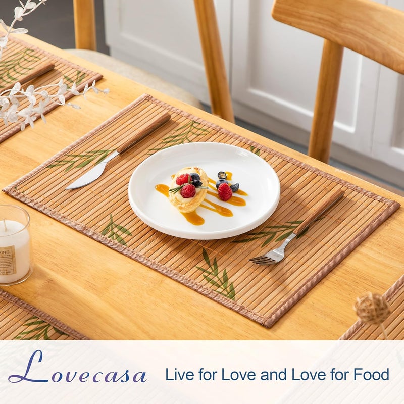 LOVECASA Placemats Set of 6 Bamboo Table Mats Set with Leaf Pattern 18  12 Woven Placemat Washable HeatResistant Place Mats for Kitchen Brown Leaf - Image 2