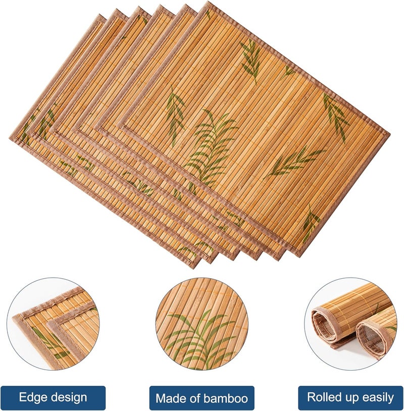 LOVECASA Placemats Set of 6 Bamboo Table Mats Set with Leaf Pattern 18  12 Woven Placemat Washable HeatResistant Place Mats for Kitchen Brown Leaf - Image 4