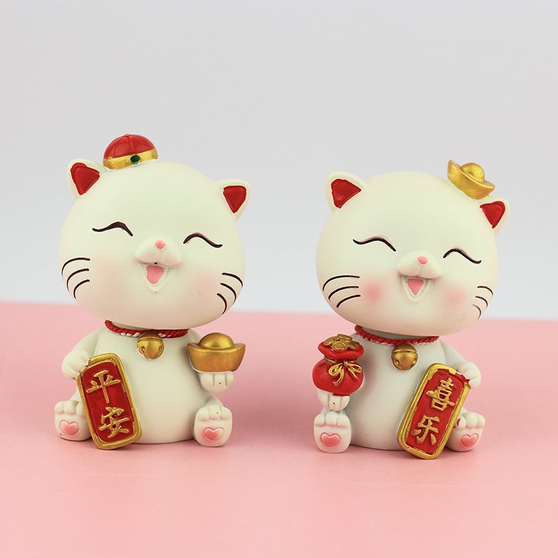 Generic Creative shake head lucky cat car decoration hand resin doll home desk decoration opening gift SH060 shaking his head to make money cat (peace joy)