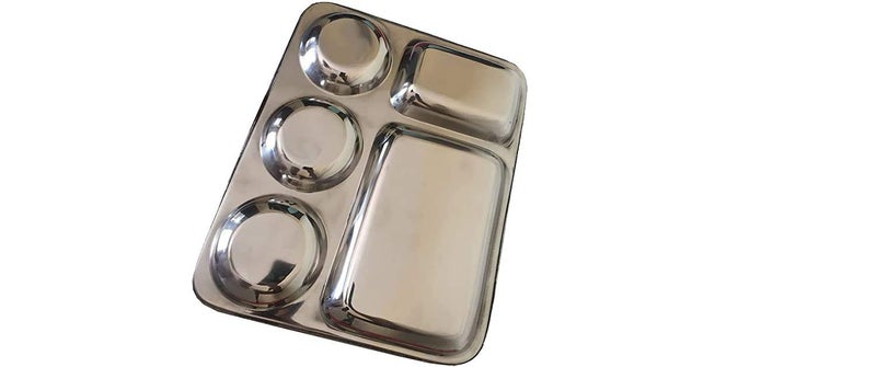 liolis Stainless Steel Lunch Dinner Plate Bhojan Thali 5 in 1 Round Extra deep Compartment Divided Plate, Camping Outdoor Plate/Wedding Plate/Mess Tray Set/Restaurant Steel Plate - Image 3