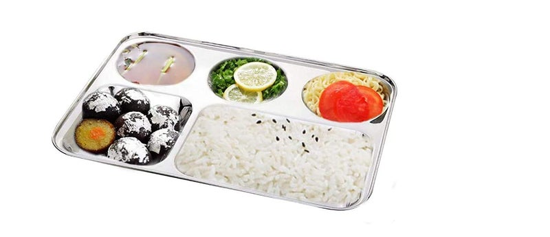 liolis Stainless Steel Lunch Dinner Plate Bhojan Thali 5 in 1 Round Extra deep Compartment Divided Plate, Camping Outdoor Plate/Wedding Plate/Mess Tray Set/Restaurant Steel Plate - Image 4
