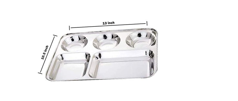 liolis Stainless Steel Lunch Dinner Plate Bhojan Thali 5 in 1 Round Extra deep Compartment Divided Plate, Camping Outdoor Plate/Wedding Plate/Mess Tray Set/Restaurant Steel Plate - Image 2