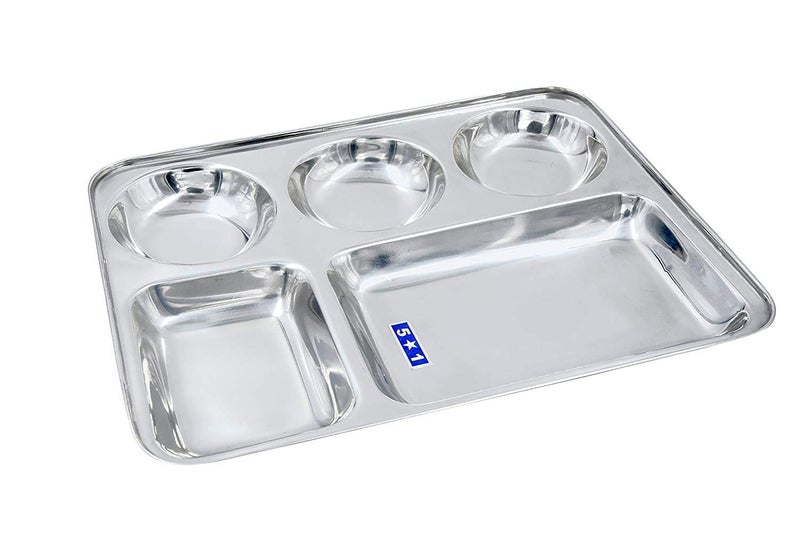 liolis Stainless Steel Lunch Dinner Plate Bhojan Thali 5 in 1 Round Extra deep Compartment Divided Plate, Camping Outdoor Plate/Wedding Plate/Mess Tray Set/Restaurant Steel Plate - Image 1