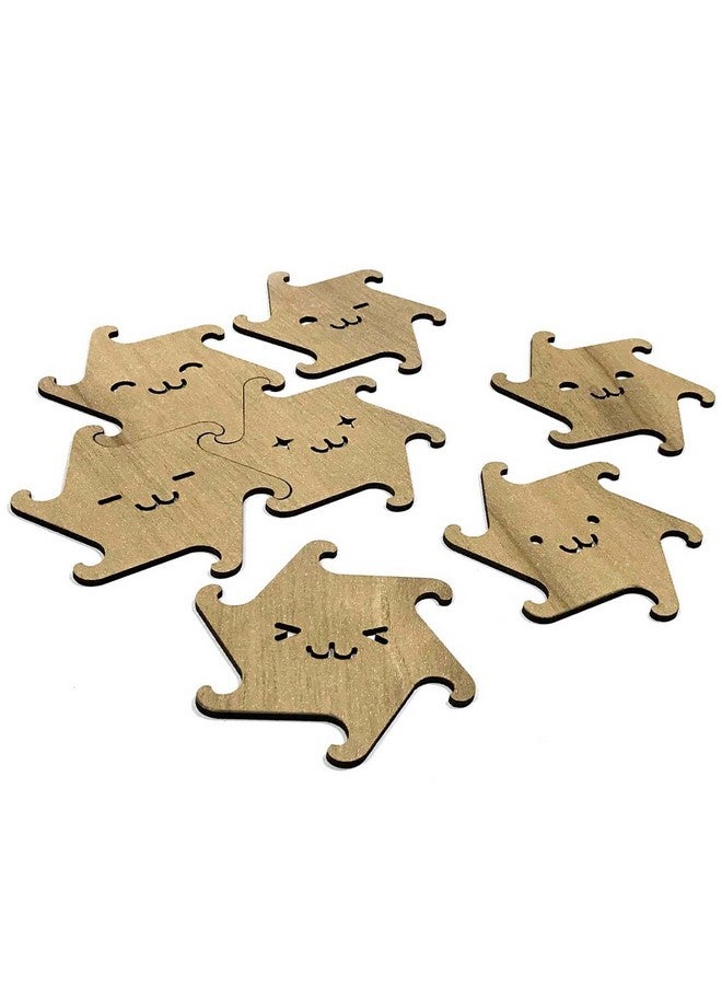 Curious Button Wooden 7 Pieces Puzzle Wooden Coasters - Absorbent Wooden Drink Coasters for Home Decor - Drink Coasters Wood Coasters - Farmhouse Wooden Coasters for Drinks - Image 1