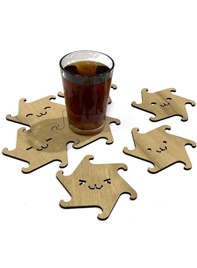 Curious Button Wooden 7 Pieces Puzzle Wooden Coasters - Absorbent Wooden Drink Coasters for Home Decor - Drink Coasters Wood Coasters - Farmhouse Wooden Coasters for Drinks - Image 3