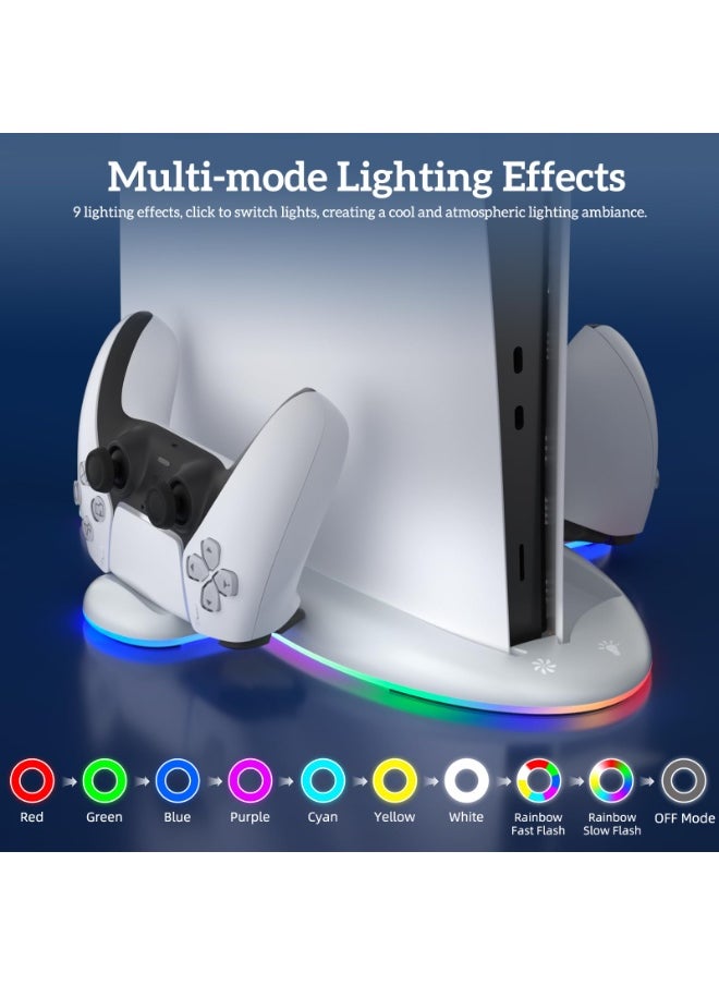 DOBE - Stand for PS5 Slim with Cooling Fan & RGB Lighting, Controller Charging Station compatible with PS5 slim Controller and Elite Version, Console Accessory with Screw for PS5 Slim - Image 1