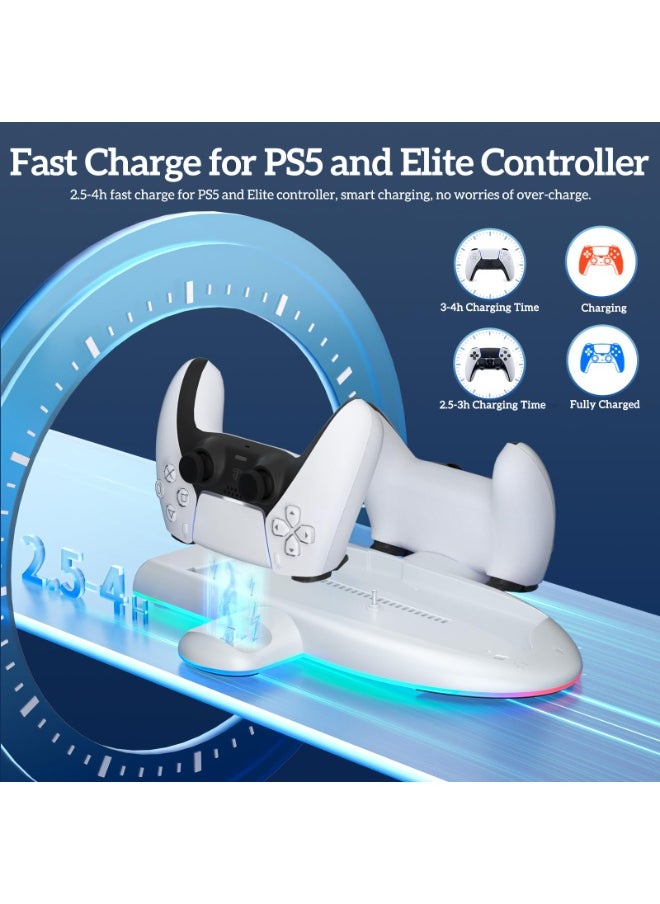 DOBE - Stand for PS5 Slim with Cooling Fan & RGB Lighting, Controller Charging Station compatible with PS5 slim Controller and Elite Version, Console Accessory with Screw for PS5 Slim - Image 1