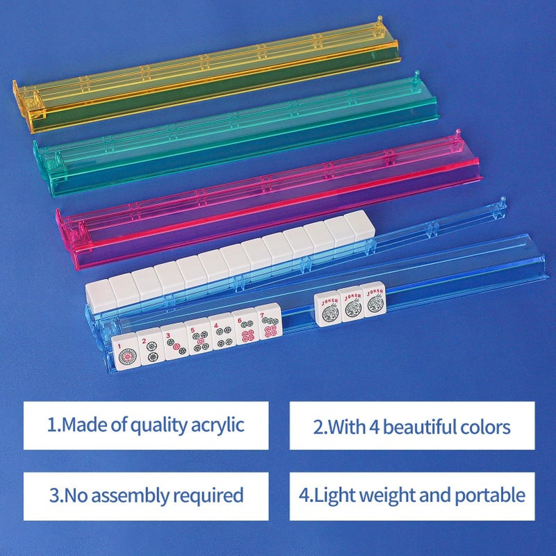 GUSTARIA Mahjong All-in-One Tile Rack & Pusher, Clear Acrylic Mahjong Rack and Pusher Combo, Modern American Mahjong Tile Racks, Set of 4, Multi Color - Image 3