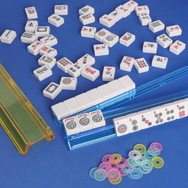 GUSTARIA Mahjong All-in-One Tile Rack & Pusher, Clear Acrylic Mahjong Rack and Pusher Combo, Modern American Mahjong Tile Racks, Set of 4, Multi Color - Image 5