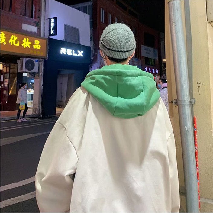 2021 Hong Kong Style New Men's Japanese Style Fashionable Fake Two-piece Letter Baseball Suit Coat Couple's Hooded Jacket Top - Image 5