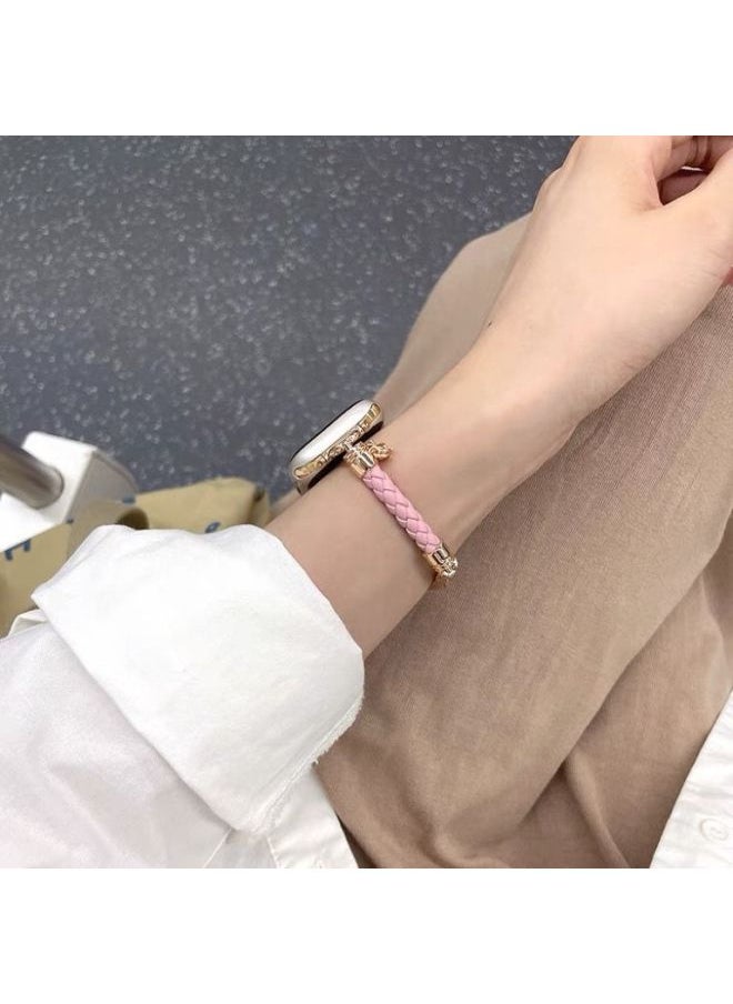 Generic - Homemade Leather Diamond Plaid Strap Suitable For Applewatch9 For Apple Iwatch876SE Thin Woven Leather Rope-颜色:【仅带子】黑菱格-42/44/45/49mm通用【无表 - Image 1