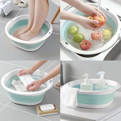 HASTHIP® Silicone Collapsible Tub Bucket Set, Portable Wash Basin for Handwash, Outdoor Basin for Washing, Foldable Bucket with Hanging Holes, Portable Sink for Washing Fruit & Vegetables (3Pcs) - Image 4