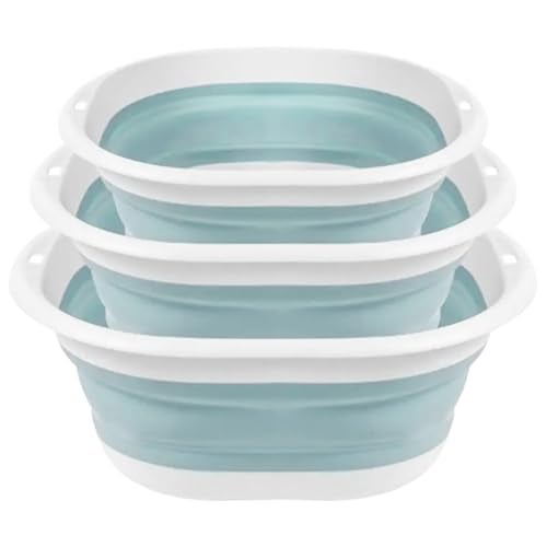 HASTHIP® Silicone Collapsible Tub Bucket Set, Portable Wash Basin for Handwash, Outdoor Basin for Washing, Foldable Bucket with Hanging Holes, Portable Sink for Washing Fruit & Vegetables (3Pcs) - Image 1