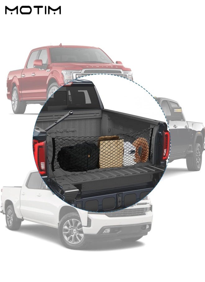 Motim - Truck Cargo Net, 140*40 cm, Trunk Organizers and Storage Net with 4 Metal Hooks, Fit for SUV, Large Pick-up Trucks, Silverado 2013 to 2022 GMC Sierra 2013 to 2022 and Ford F150 2015 to 2022 - Image 1