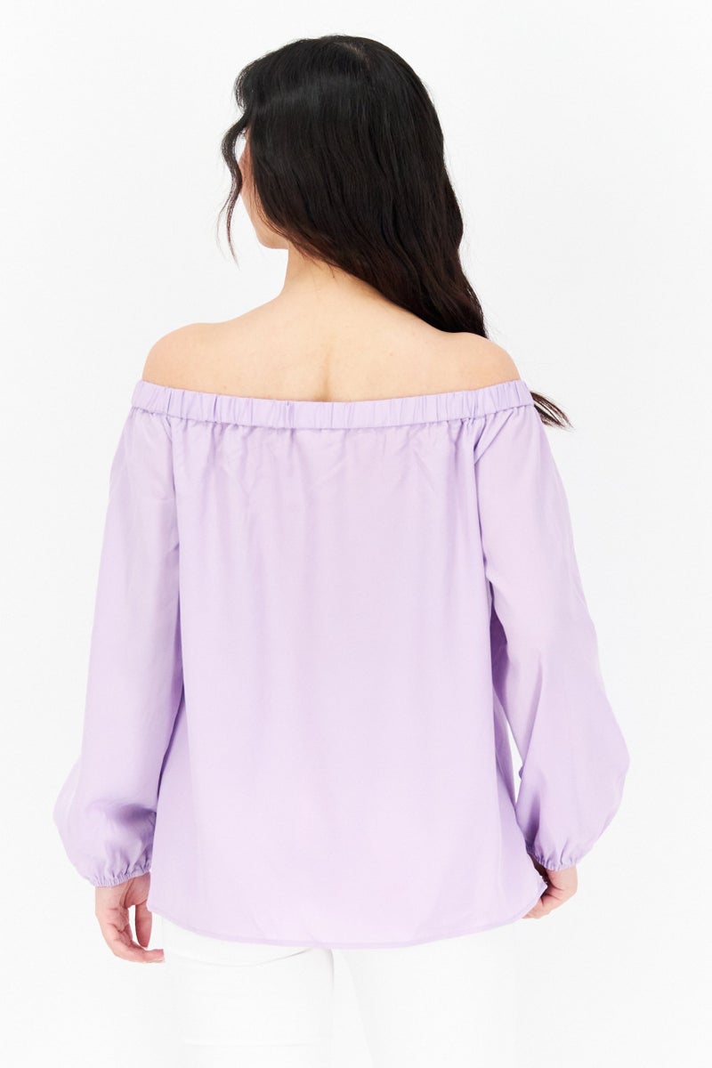Riley & Rae بلوزة نسائية بأكتاف مكشوفة بأكمام طويلة بلون ليلك - Image 3