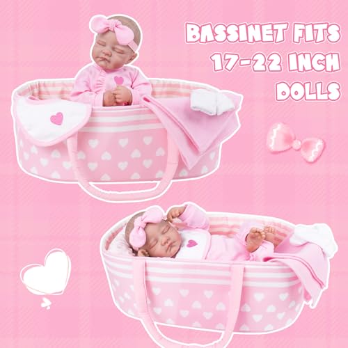Aori 7 Pcs Reborn Baby Dolls Clothes Set with Pink Bassinet for 1722 Inch Baby Doll Carrier Bed and Baby Doll Clothes Outfit Accessories fit Newborn Baby Girl - Image 5