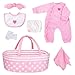 Aori 7 Pcs Reborn Baby Dolls Clothes Set with Pink Bassinet for 1722 Inch Baby Doll Carrier Bed and Baby Doll Clothes Outfit Accessories fit Newborn Baby Girl - Image 2