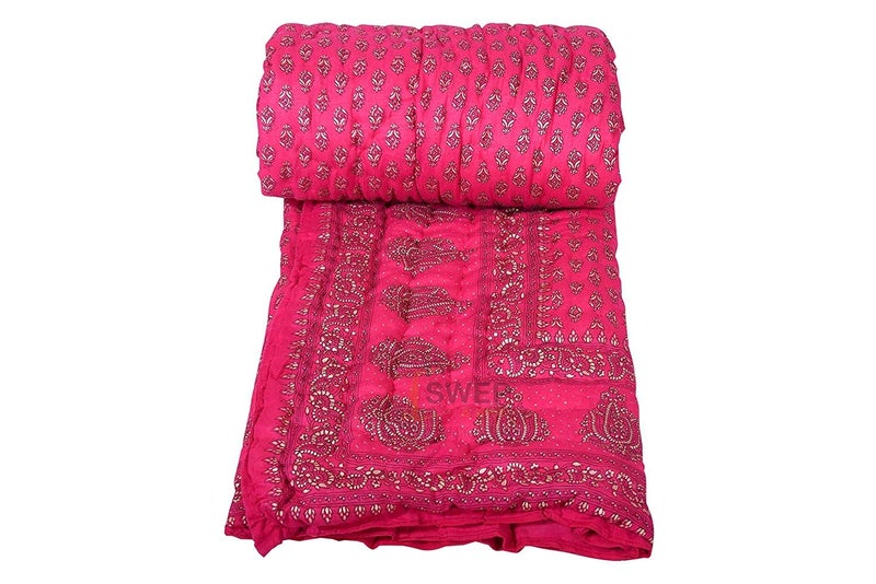 LOARSHY Pure Cotton Gold Floral Quilt Lightweight and Warm Jaipuri Rajasthani Single Bed Razai Soft Razai for Winters Gift Item - Image 1