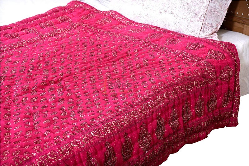 LOARSHY Pure Cotton Gold Floral Quilt Lightweight and Warm Jaipuri Rajasthani Single Bed Razai Soft Razai for Winters Gift Item - Image 2