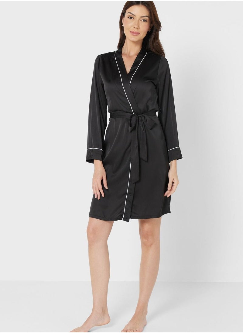 Contrast Piping Detail Night Robe - Image 4