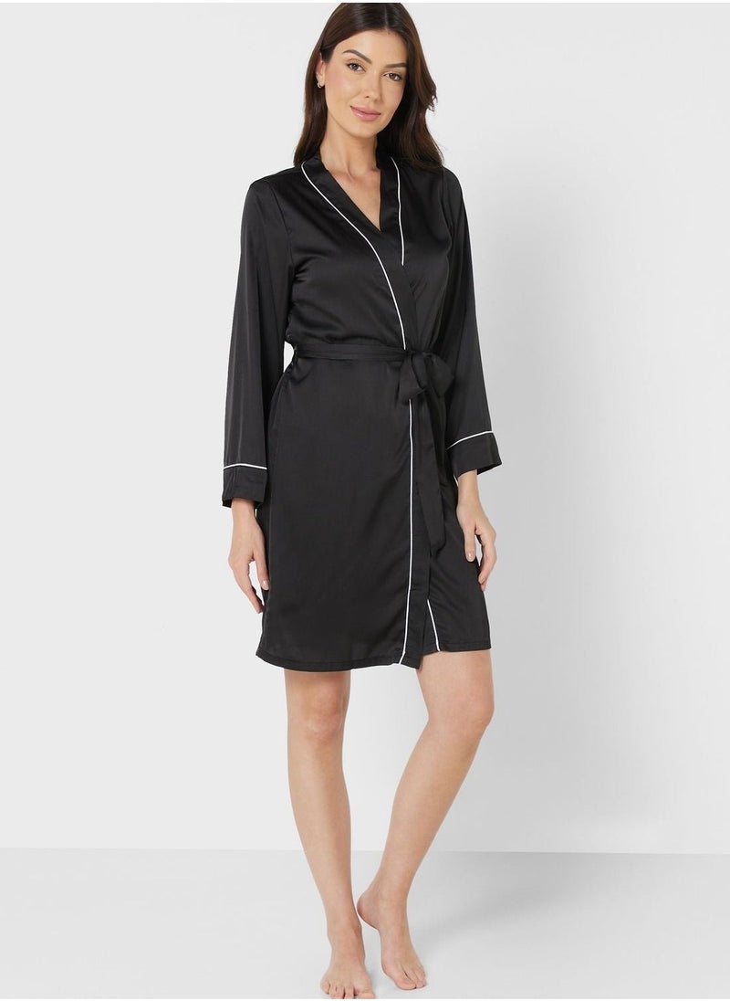 Contrast Piping Detail Night Robe - Image 1