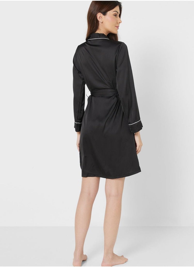 Contrast Piping Detail Night Robe - Image 2