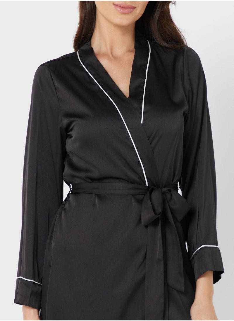 Contrast Piping Detail Night Robe - Image 3