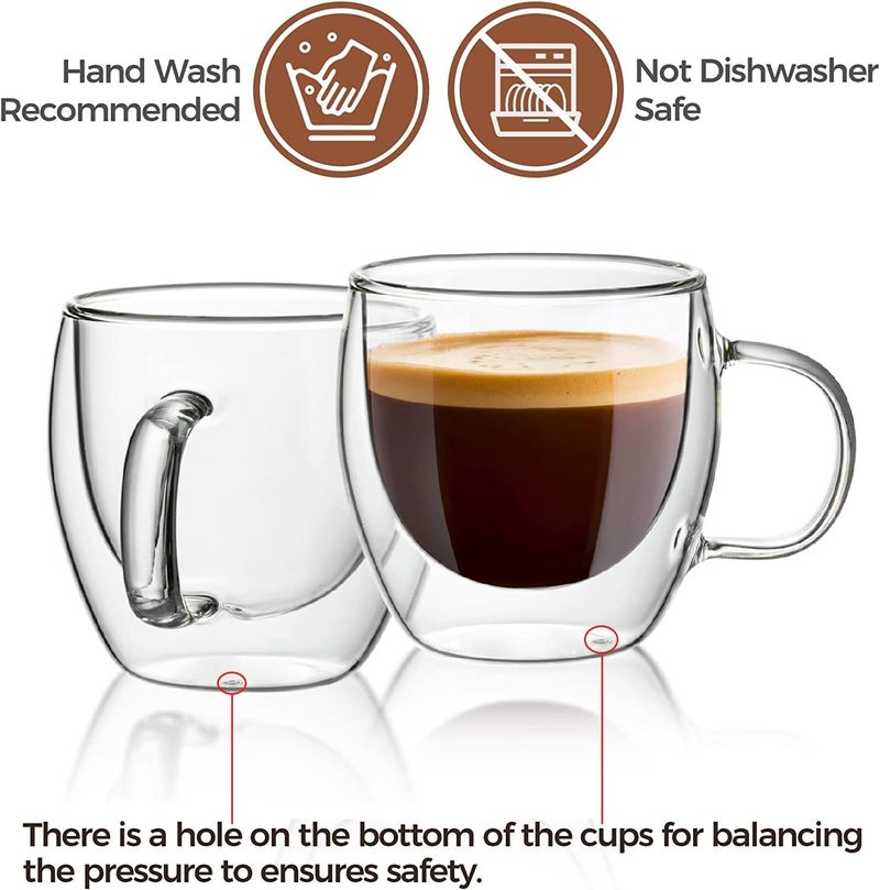 ZROY ENTERPRISE Double Wall Glass 250Ml Set of 2 Coffee Cups - Double Walled Glass Mugs for hot & Cold Drinks Coffee Tea Milk cappuchino Juice (2, 250ml Cup) - Image 2