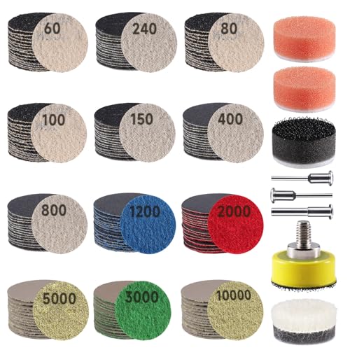 GOH DODD 188 PCS 1 Inch Sanding Discs, GOH DODD Hook and Loop 60 to 10000 Grit Wet Dry Sandpaper Micro Sand Paper with 1/8" 1/4" Shank, Backing Pad, Polishing Pads, Foam Pads for Auto Metal Glass Resin Wood - Image 1