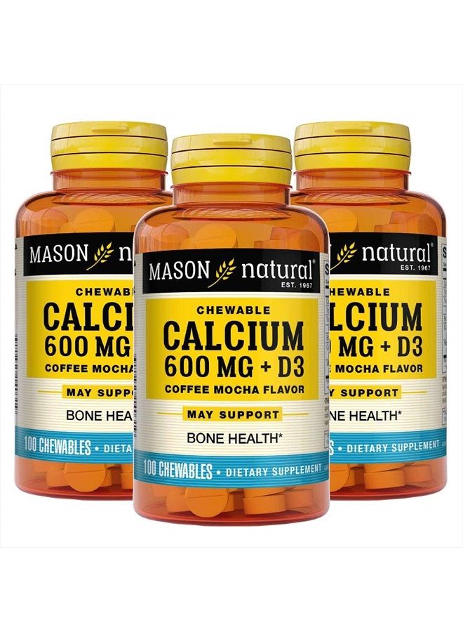 Mason Natural Mason Natural Calcium 600 mg with Vitamin D3 - Supports Healthy Bones, Strengthens Muscle Function, Coffee Mocha Flavor, 100 Chewables (Pack of 3)  - Image 1