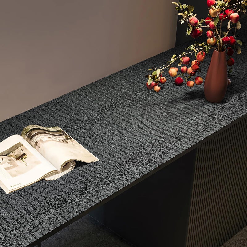 Zeeko Black Peel and Stick Wallpaper 23.6" x 120" Removable Crocodile Wallpaper Embossed Contact Paper Textured Wall Paper for Cabinet Bedroom Bathroom - Image 1