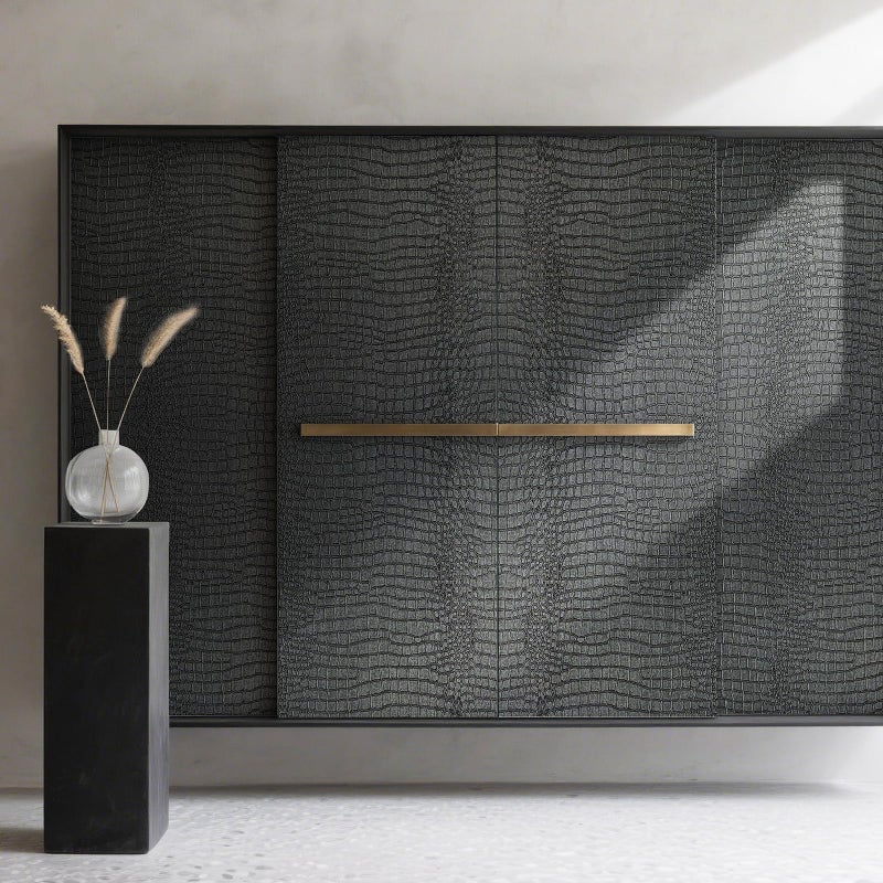 Zeeko Black Peel and Stick Wallpaper 23.6" x 120" Removable Crocodile Wallpaper Embossed Contact Paper Textured Wall Paper for Cabinet Bedroom Bathroom - Image 5