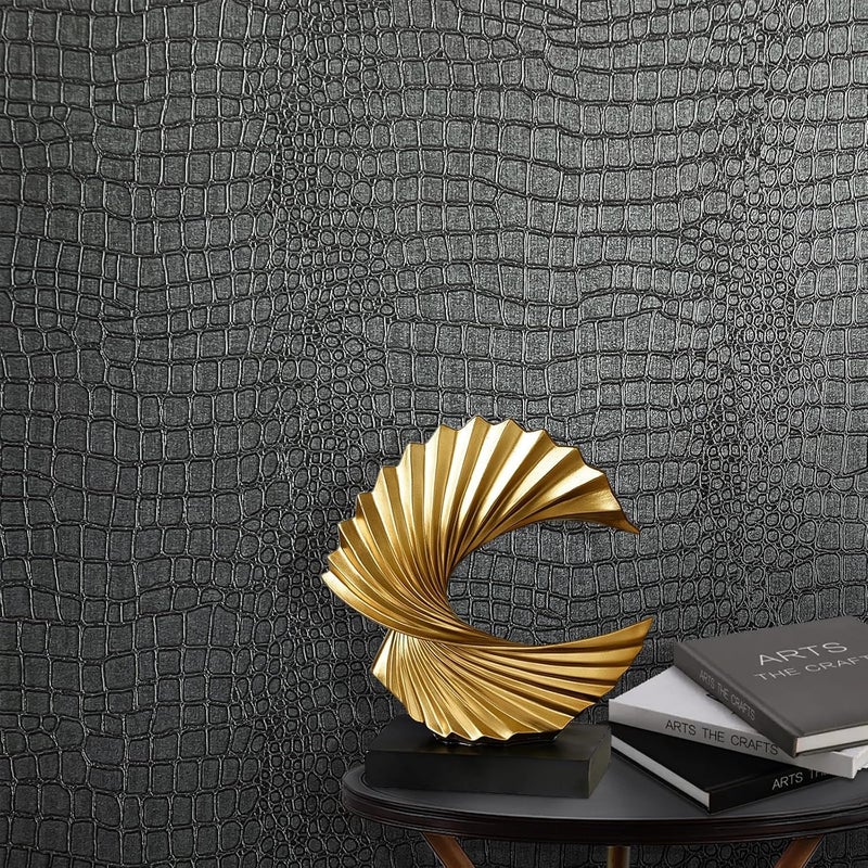Zeeko Black Peel and Stick Wallpaper 23.6" x 120" Removable Crocodile Wallpaper Embossed Contact Paper Textured Wall Paper for Cabinet Bedroom Bathroom - Image 3