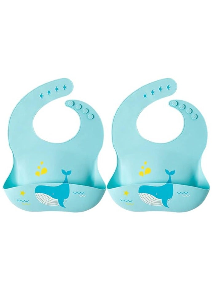 Pixie Baby Silicone Bibs Easily Clean, Pack of 2 Soft Adjustable Waterproof Toddler Silicone Bibs for Babies Girl and Boy (Whale) - Image 1
