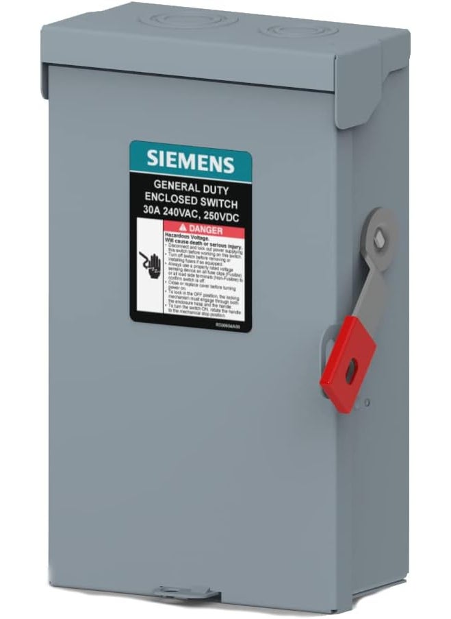 SIEMENS SIEMENS GF221NLA 30Amp 2Pole 240V General Duty Plus Series Safety Switch Fusible Indoor Toggle Metal Handle Manual Grey 