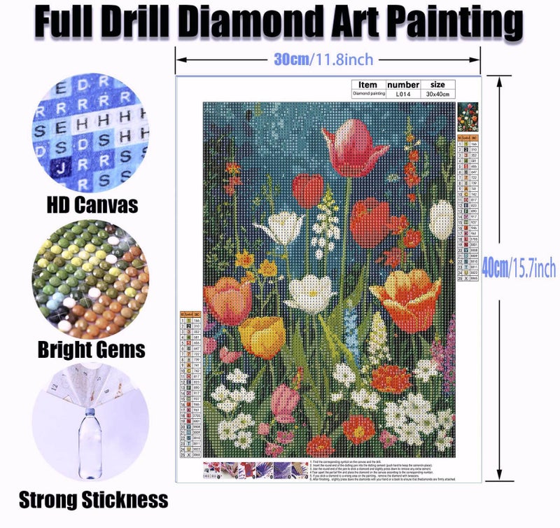 Yanfairy Wildflower Art Painting Kits for Adults, Full Drill Diamond Dots Paintings for Beginners, Round 5D Paint with Diamonds Pictures Gem Art Painting Kits DIY Crafts Kits 12x16inch - Image 4