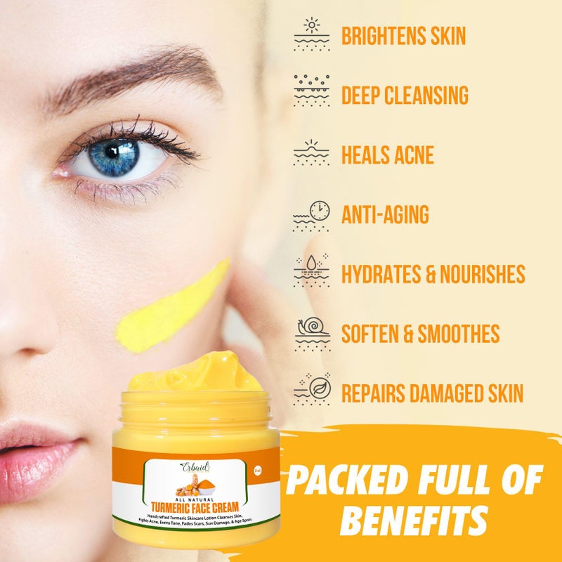Erbaid Turmeric Face Cream for Face & Body - All Natural Turmeric Skin Brightening Lotion - Turmeric Cleanses Skin, Fights Acne, Evens Tone, Fades Scars, Sun Damage Made in the USA 2 Oz - Image 2