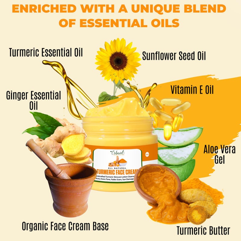 Erbaid Turmeric Face Cream for Face & Body - All Natural Turmeric Skin Brightening Lotion - Turmeric Cleanses Skin, Fights Acne, Evens Tone, Fades Scars, Sun Damage Made in the USA 2 Oz - Image 4