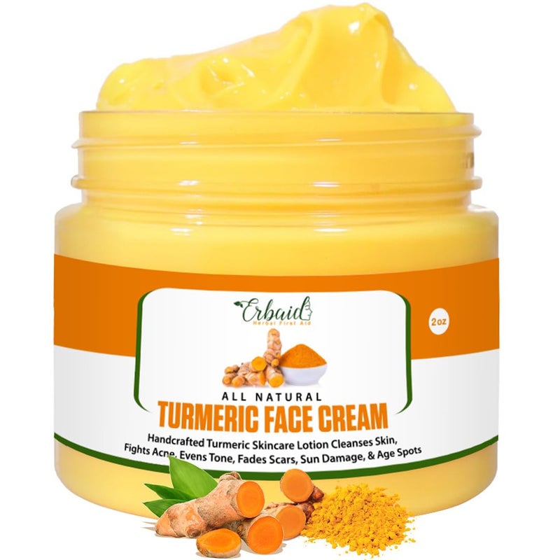 Erbaid Turmeric Face Cream for Face & Body - All Natural Turmeric Skin Brightening Lotion - Turmeric Cleanses Skin, Fights Acne, Evens Tone, Fades Scars, Sun Damage Made in the USA 2 Oz - Image 1