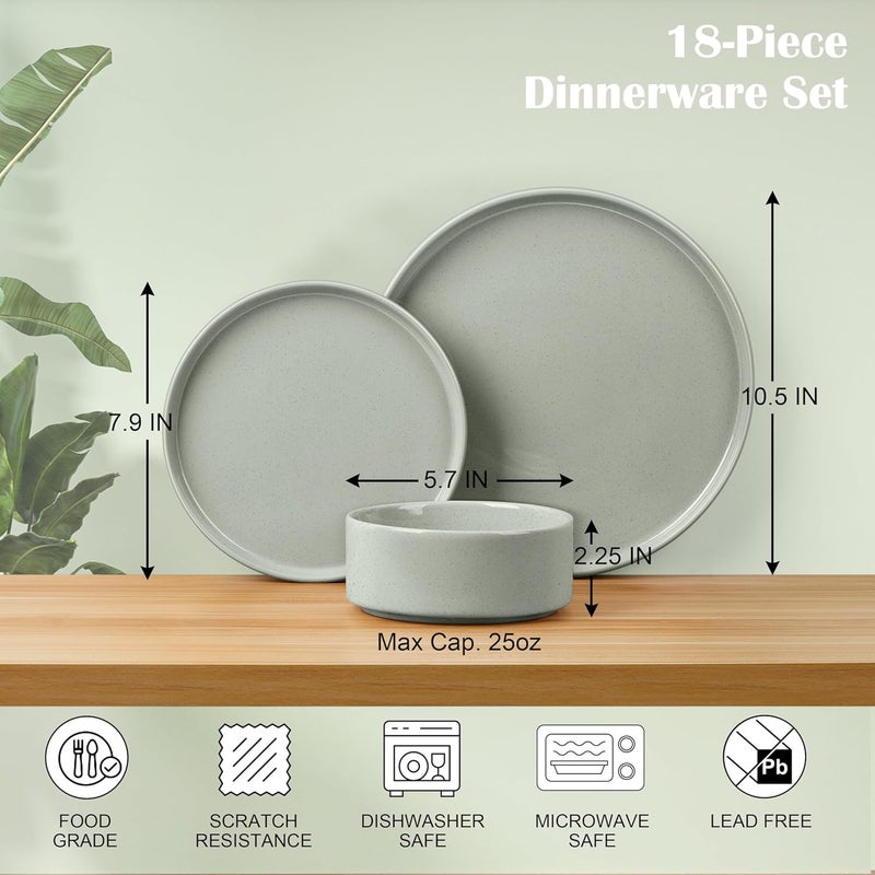 E-far Efar Dinnerware Sets for 6 18Piece Stoneware Plates and Bowls Dish Set Modern Kitchen Dinning Dishware Chip and Scratch Resistant Microwave  Dishwasher Safe Speckled Green - Image 2