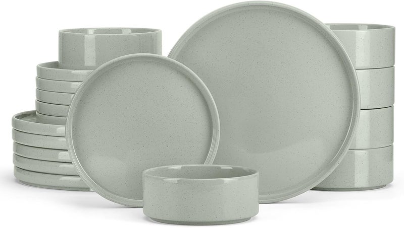 E-far Efar Dinnerware Sets for 6 18Piece Stoneware Plates and Bowls Dish Set Modern Kitchen Dinning Dishware Chip and Scratch Resistant Microwave  Dishwasher Safe Speckled Green - Image 1